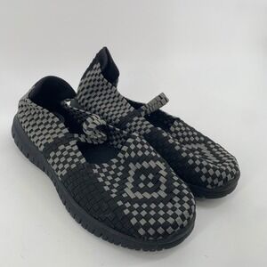 Heal USA Cagney Woven Mary Jane Flats Black Dark Grey Checkered Shoes Womens 10